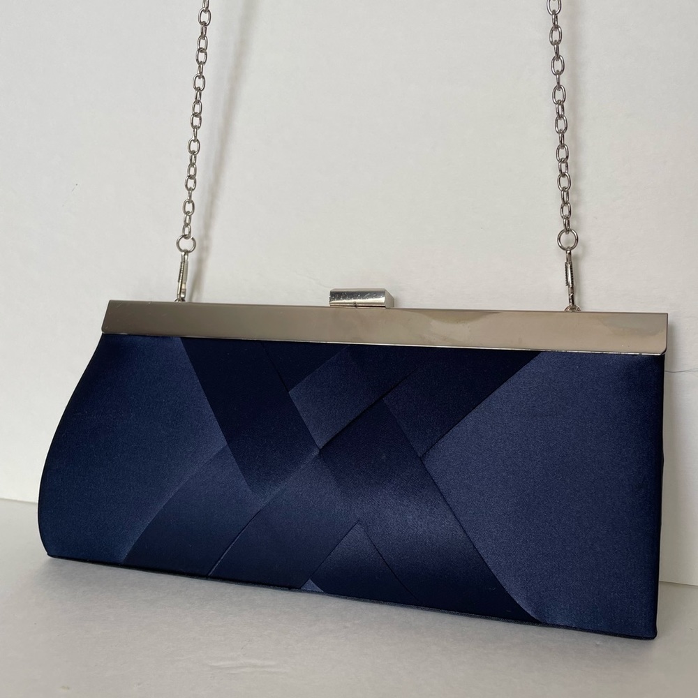 Lulu Townsend Navy Satin Clutch with Chain Strap
